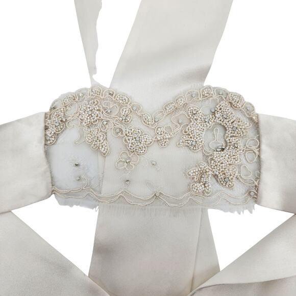 NWOT Kiki De Montparnasse White Ivory Floral Lace Beaded Satin Tie Blindfold - Picture 3 of 5